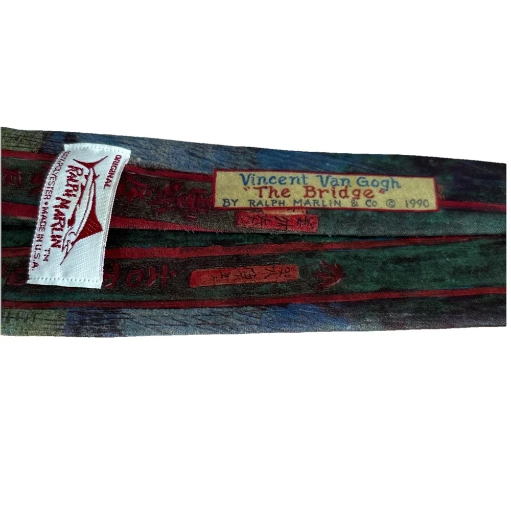 Ralph Marlin Vincent Van Gogh Artist The Bridge Painting Novelty Tie Vintage1990